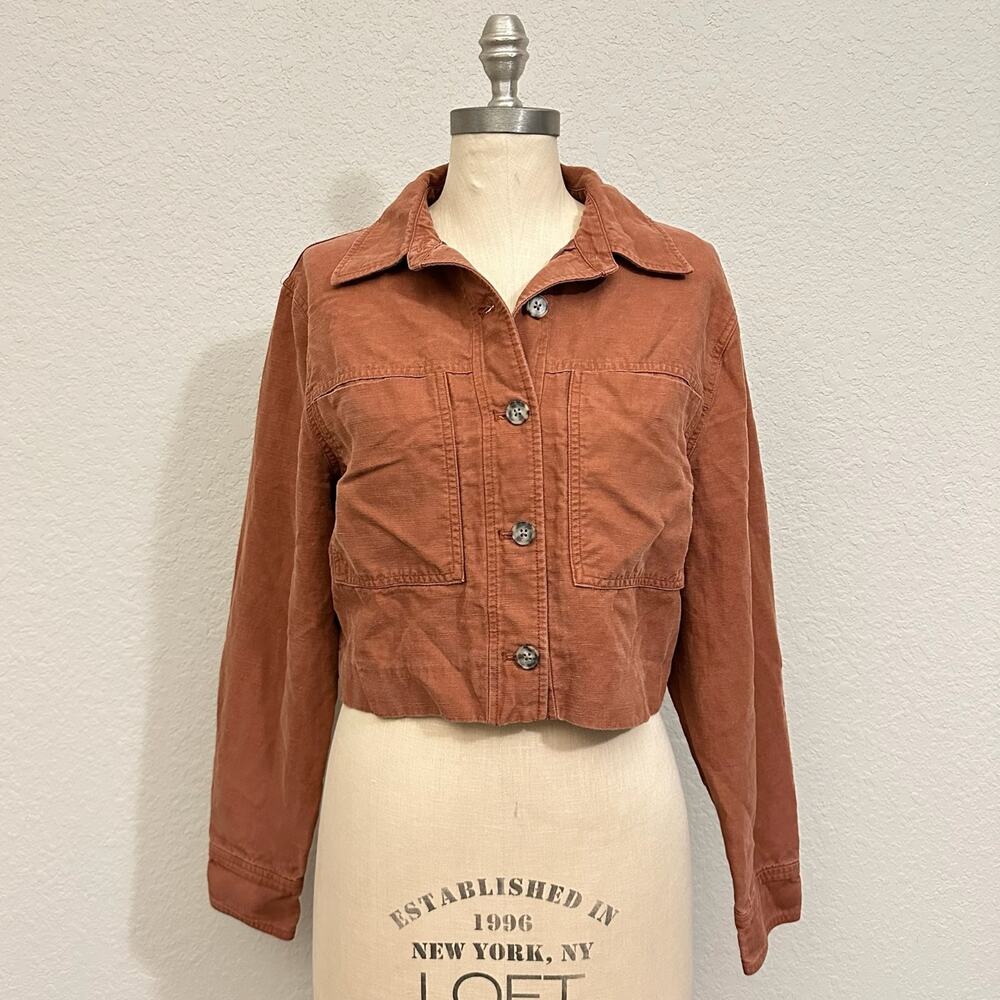 WILFRED ARITZIA Little Cropped Jacket Terracotta Linen Blend Canvas